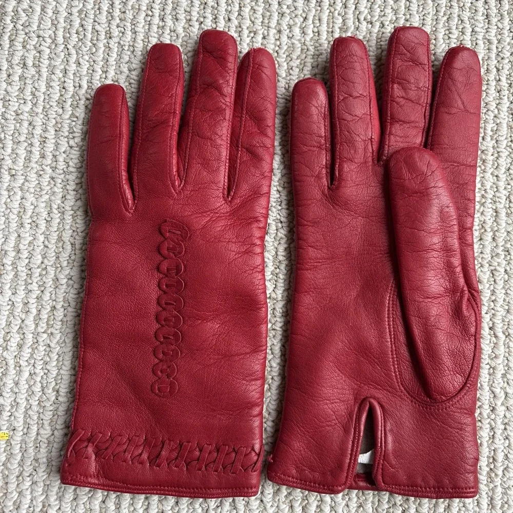 Vintage Red Gloves by Superb 6.5 Made in Italy Leather Lined Gift Women's Prop